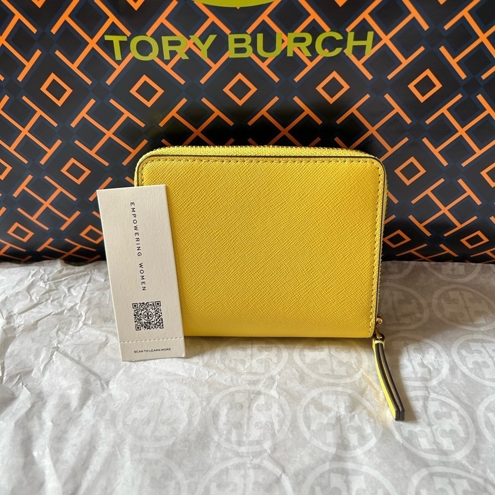 Tory Burch Emerson Mini Wallet Yarrow Gold Yellow - Picture 9 of 9